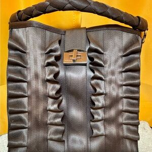 Harveys Chocolate Ruffled Shoulder Bag